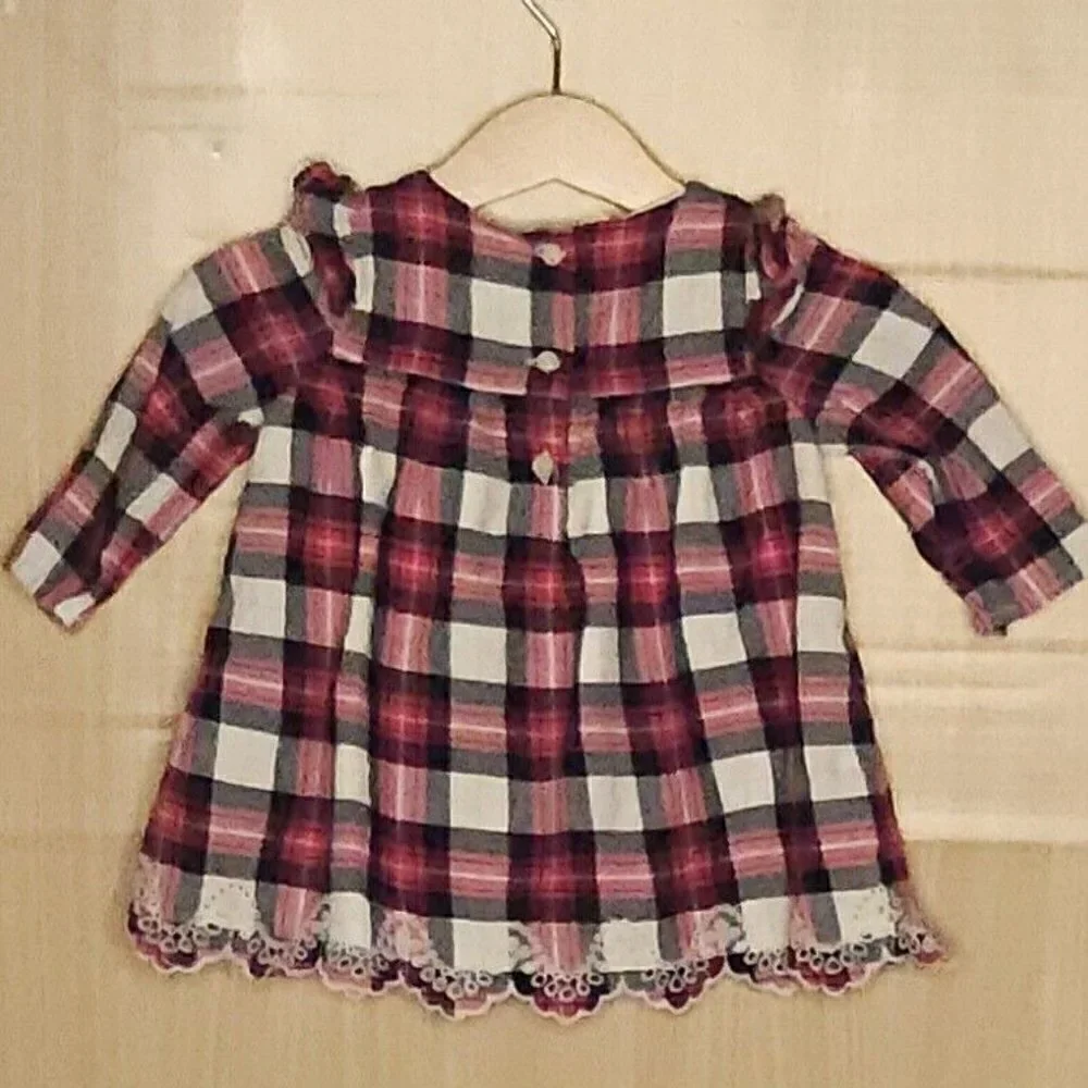 Baby Gap Infant Girls Red White Plaid Long Sleeve Dress 3-6 Months